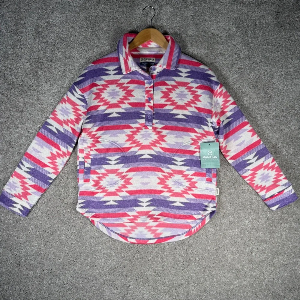 NWT Magellan Outdoors Girls 12-14 Aztec Fleece Pullover Pink Purple Southwestern